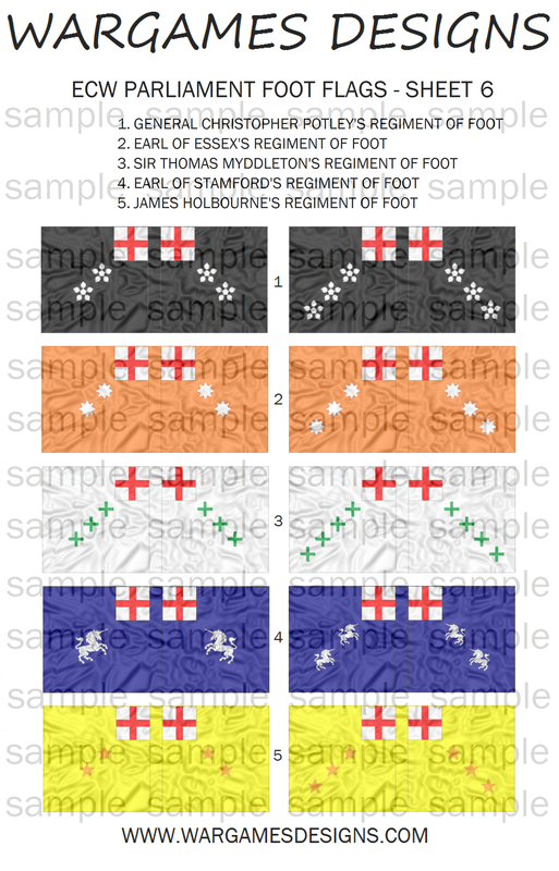 Baroque WECW 6mm ECW Parliament Foot Flags Sheet 4 DBR Pike & Shotte FOG 