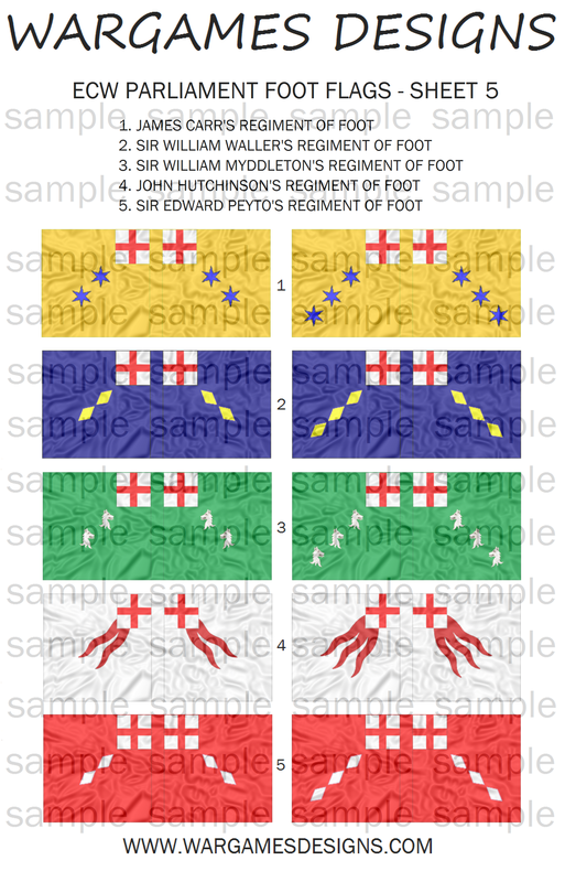 WECW Pike & Shotte FOG Baroque 6mm ECW Parliament Foot Flags Sheet 3 DBR 